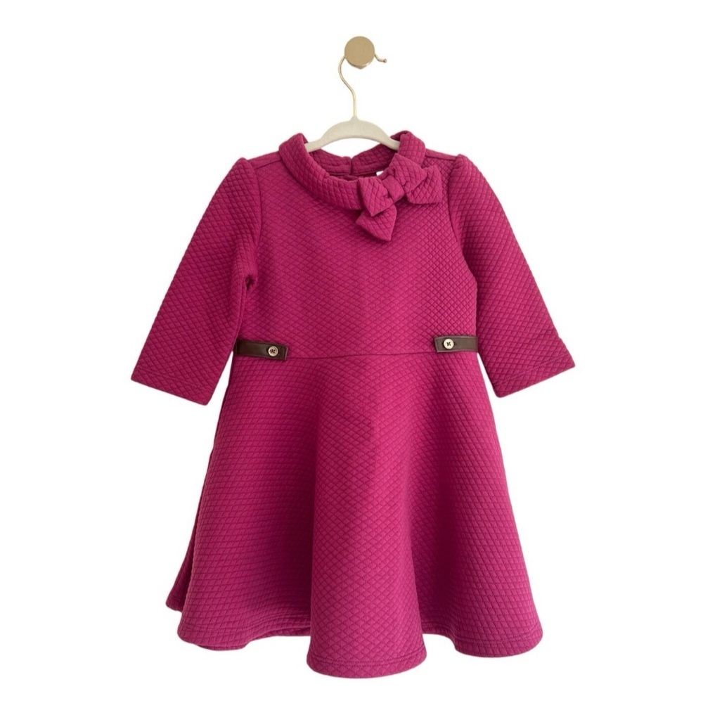 Janie and Jack Kids Fuchsia Quilted Dress with Bow Girl 2T - LIKE NEW Condition
